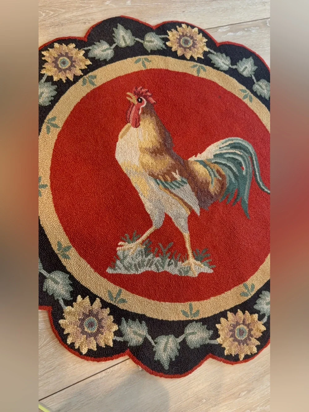Vintage Rooster Hooked Door Mat - farmhouse.  Great colors.
